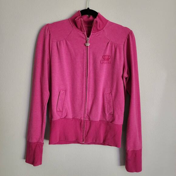 Guess Y2K Vintage Pink Full Zip Track Jacket Women's Size Large - Picture 1 of 9